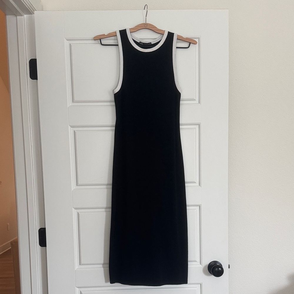 Zara Black and White Contrast Midi Dress
